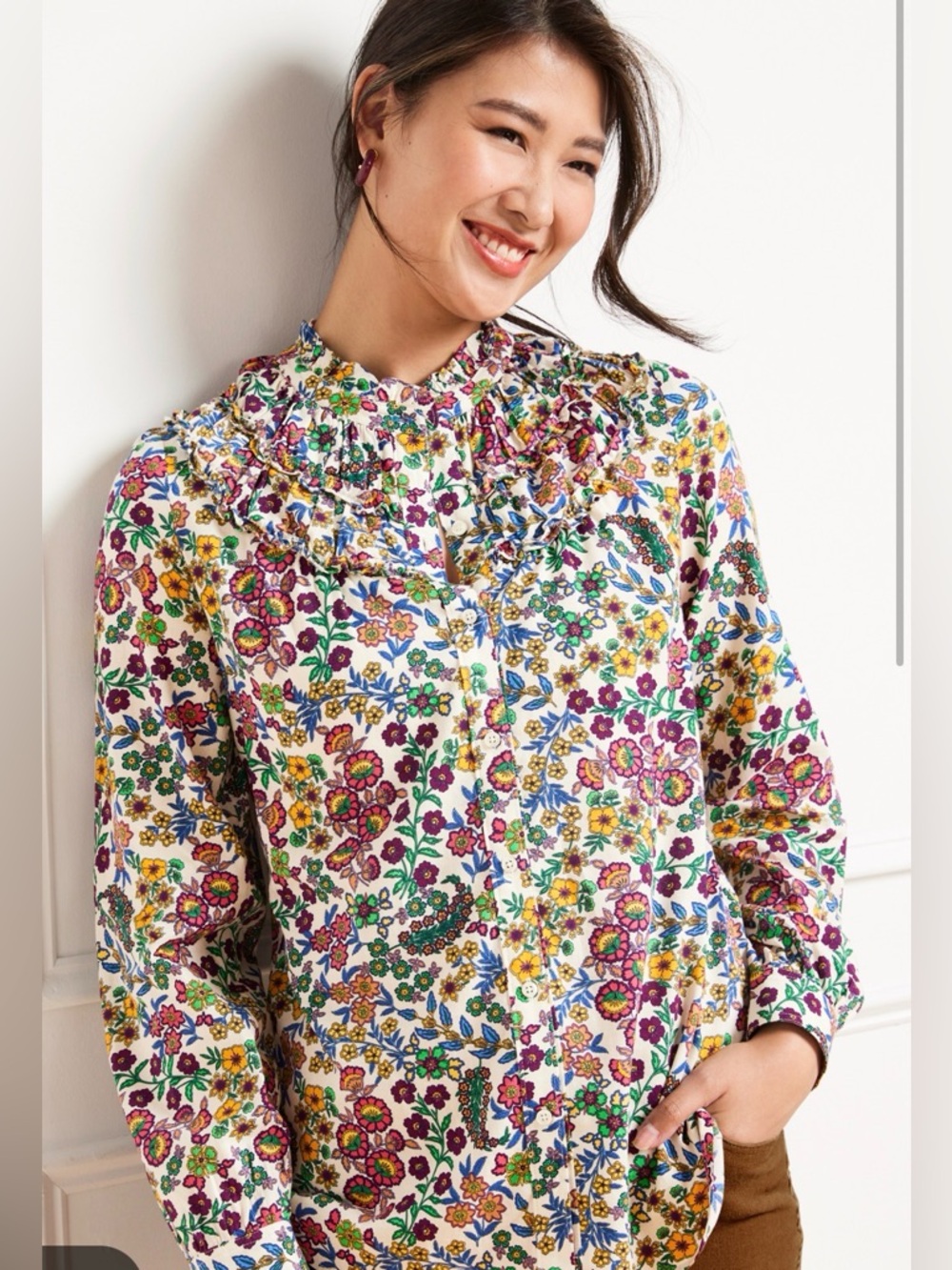 Talbots Shirred Neck Top Blossom Party Women's Lp